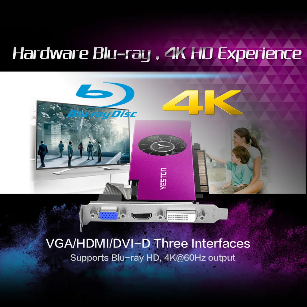 Yeston RX550-4G D5 LP Видеокарты Radeon Chill 4 Гб памяти GDDR5 128 бит 6000 МГц VGA+ HDMI+ DVI-D GPU