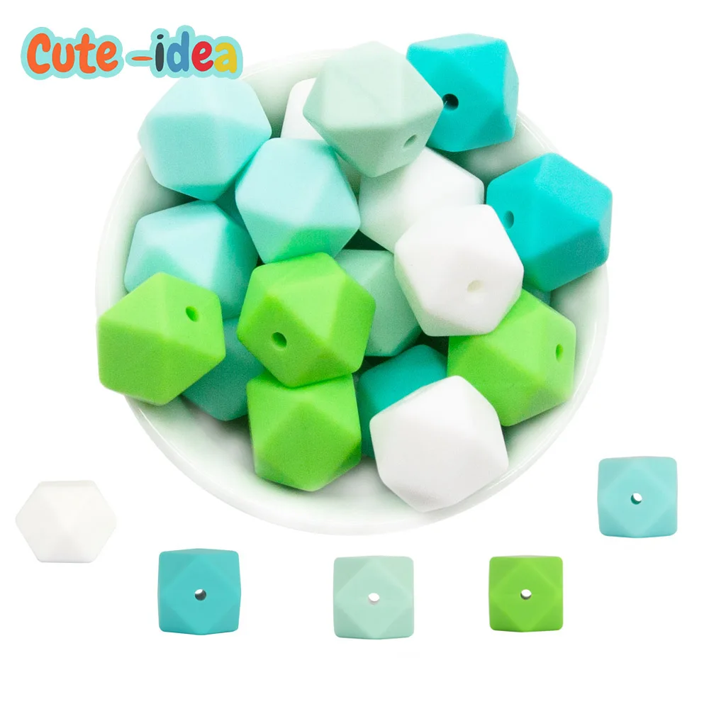 

Cute-idea 14/17mm 10pcs Hexagon Food Grade Silicone Beads Baby Teether DIY Baby Teething Toy Nursing Necklace Pacifier Pendant