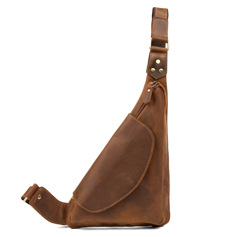 BOLEKE Crazy Horse Bag Men Chest Pack Single Shoulder Strap Back Bags Genuine Leather Travel Crossbody Vintage | Багаж и сумки