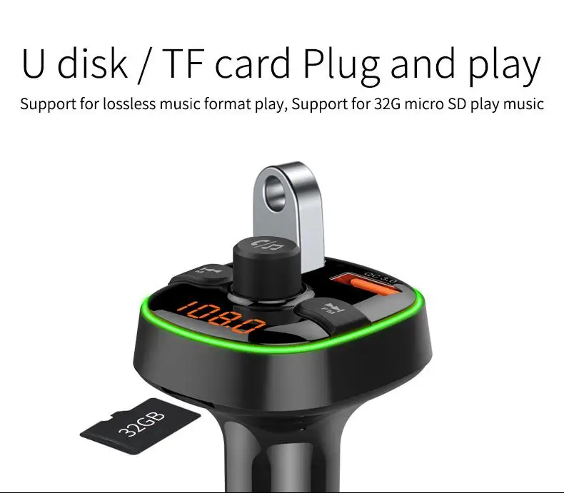 

Audio Player Car Fast Charing Colorful Light Mp3 Bluetooth Audio Player Universal Support U Disk TF Card Hands-free Calling