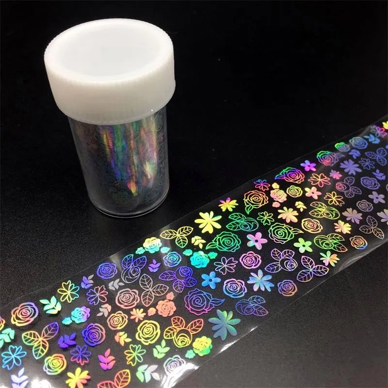 

4*100cm Holographic Nail Sticker Foil Flower Designs Nail Art Sticker Transfer Water Nail Decals Decorations Accesoires