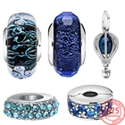 Подлинные искусственные серебряные темно-синие глаза звездное небо и лиса сова синий драгоценный камень Бусины Подходят для браслета Pandora DIY женские подарки
