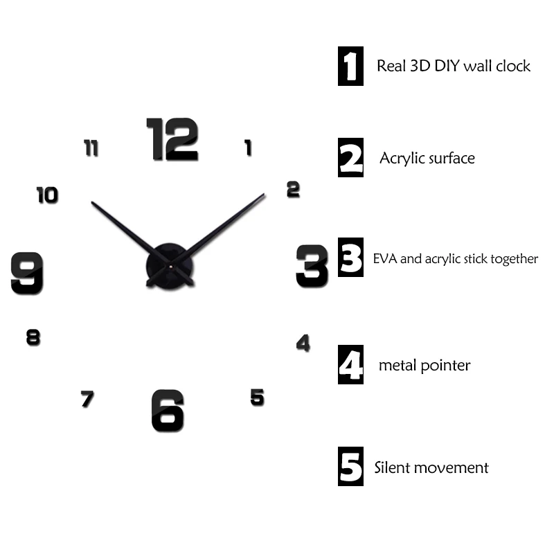 Современный дизайн настенные часы кварцевые Зеркальные Стикеры сделай сам