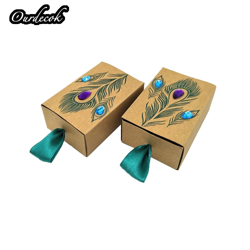 Коробки для конфет с павлиньими перьями 100 шт. дизайн ящика свадебные сувениры