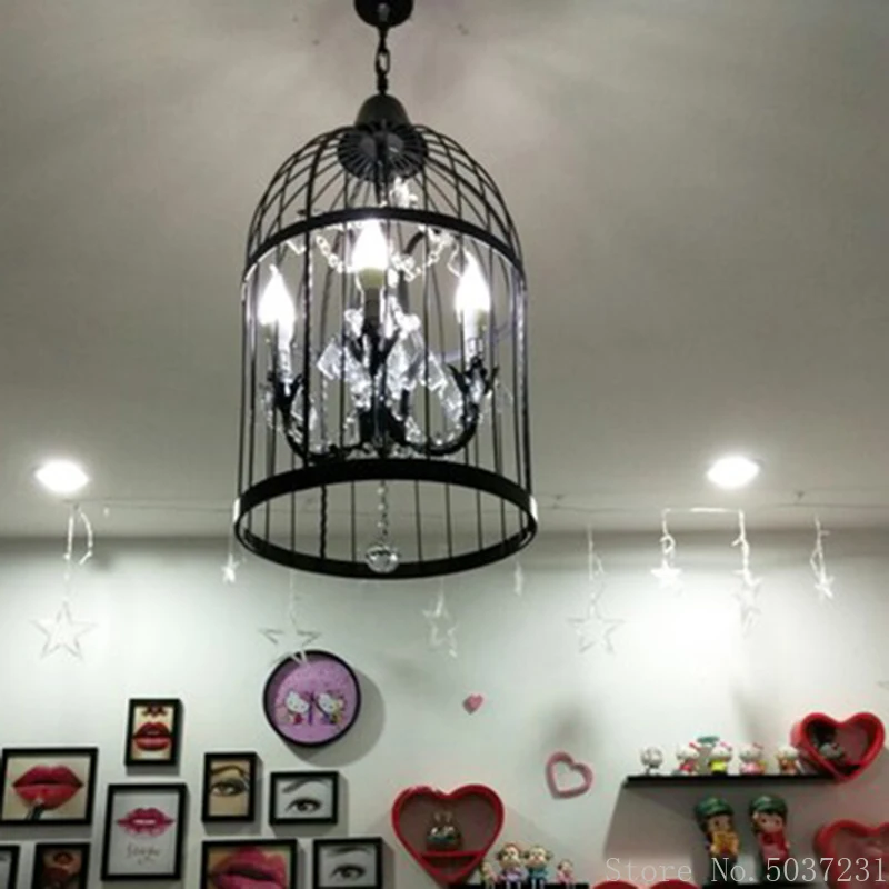 Luces colgantes de cristal Estilo Vintage americano, lámpara colgante de jaula de pájaro, iluminación Industrial de hierro para restaurante, accesorio de decoración del hogar