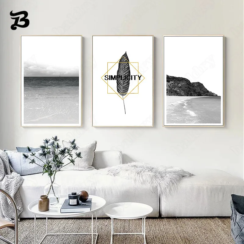 

Canvas Painting Black White Sea Landscape Wall Art Seascape Nordic Sinplicity Posters Prints Wall Pictures for Living Room Decor