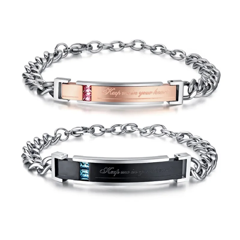 

2019 Fashion Stainless Steel Zircon CoupleBracelets Keep me in your hear For women man's Braclets Jewelry Gifts charm bracelet
