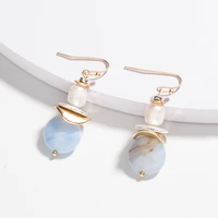 hot selling retro korean fashion blue imitation pearl natural stone earrings for women 2021 jewelry