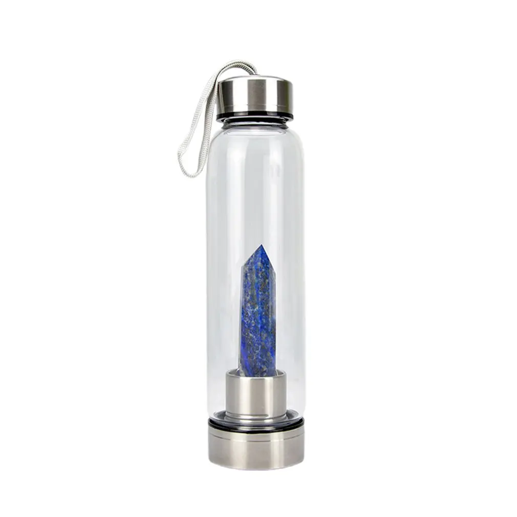 

Natural Quartz Gemstone Glass Water Bottle Direct Drinking Cup Glass Crystal Obelisk Wand Healing Wand Bottle with Rope 2020 new
