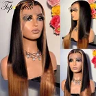 Topodmido # 1B светлый цвет хайлайтер Remy индийские волосы на шнуровке передние парики предварительно выпрямленные 13x4 человеческие волосы на шнуровке передний парик 150% Плотность