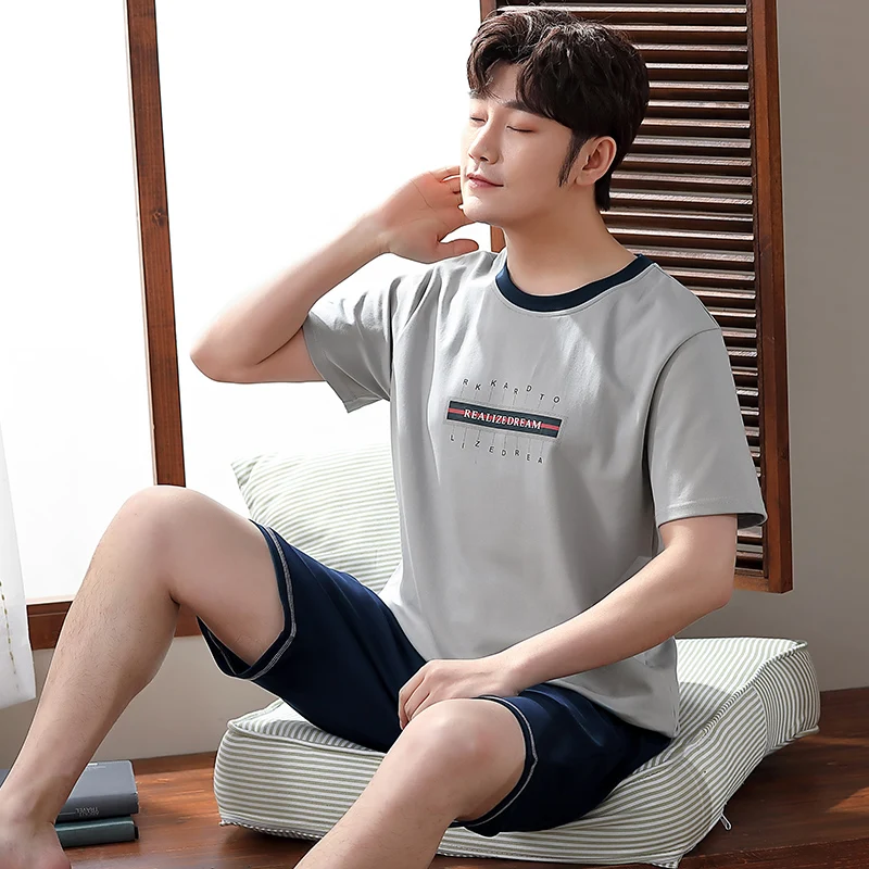 Пижамный комплект мужской из чистого хлопка с коротким рукавом в японском и