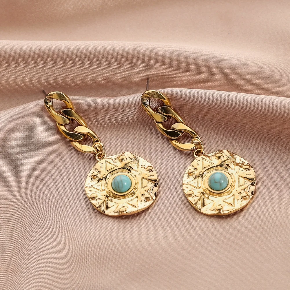 

Vintage Gold Color Bohemian Real stone Long Paragraph Coins Round Drop Earrings For Women Unusual Earrings 2023 Trendy Jewelry
