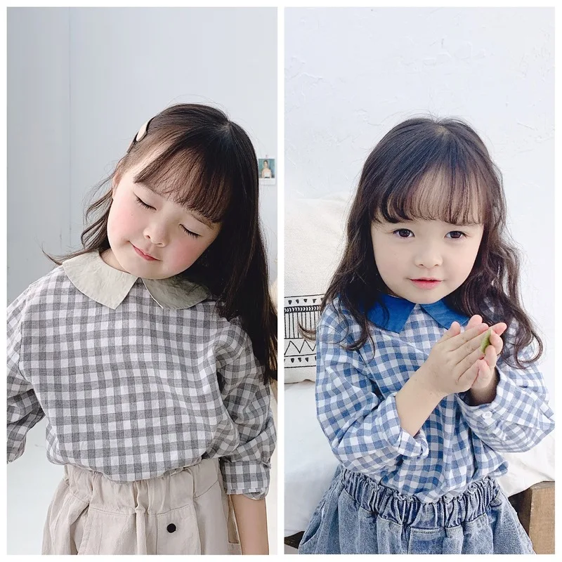 Весна 2020 детская одежда для маленьких девочек корейские рубашки в клетку с