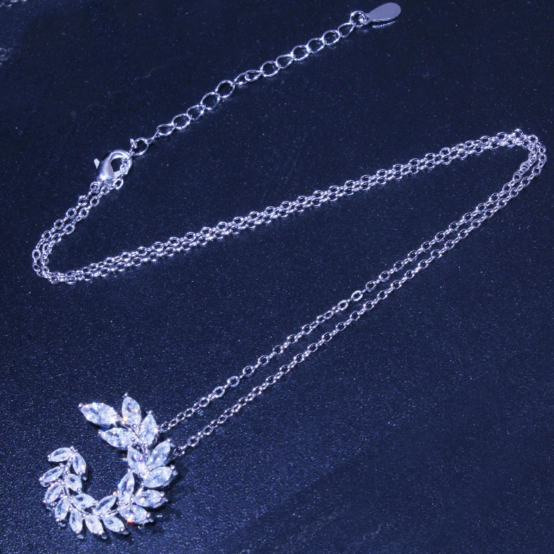 Посеребренные Цепочки и ожерелья Jewelry Для женщин Свадебная мода Оливковая ветвь CZ Кристалл Камень циркон кулон Цепочки и ожерелья подарок на день матери