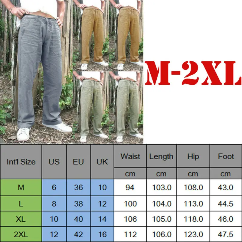 

Vintage hemp casual pants loose linen pockets Straight pants beach Yoga gym baggy pants with drawstring Plus size solid color