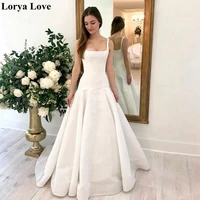 romantic bridal gowns ivory a line square collar neck wedding dresses 2020 new simple sleeveless spaghetti straps robe de mariee