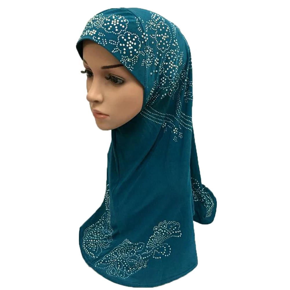 Blue Green Роскошный Мусульманский Исламский хиджаб шарф женщина Amira Кепка модные красивые Стразы готовы носить - Цвет: Blue Green