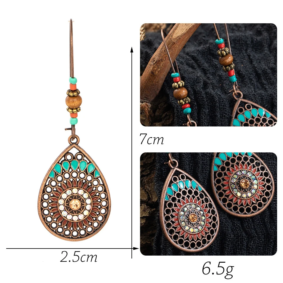 Conjunto de brinco de folha de flor grande do vintage Declaração de jóias feminino Bohemia étnica entrega de bronze longa brincos pendurados para mulheres