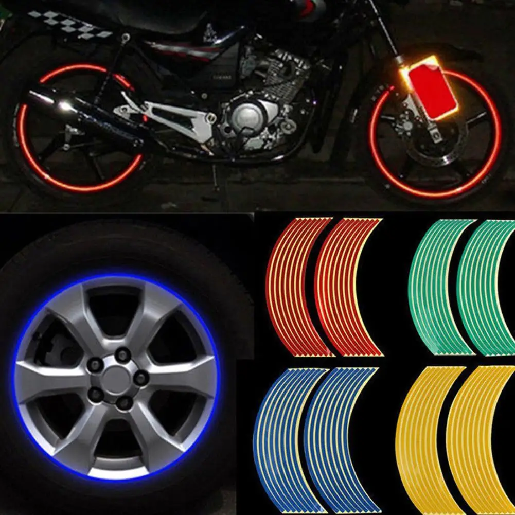 

16 Strips/Set DIY Reflective Tape Car Motorcycle Rim Decal Rim Sticker Motorcycle Tape Stickers Wheel Decoration Car Stripe R1H9
