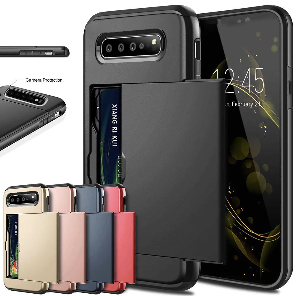 

Shockproof Case For Samsung Galaxy S10 5G S10 E S9 S8 Plus S6 S7 Edge Note 8 9 10 Slide Armor Wallet Card Slots Holder Cover