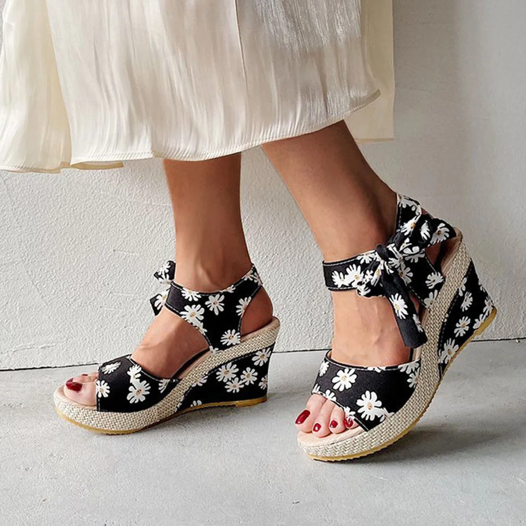 Женские босоножки в горошек с бантом на платформе открытым носком|Тапочки| |