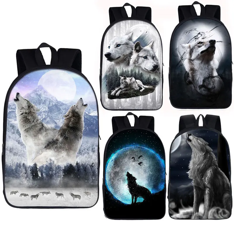 

Классный рюкзак с изображением воющего волка и Луны для мужчин и женщин, школьные ранцы для подростков, детские школьные рюкзаки для книг
