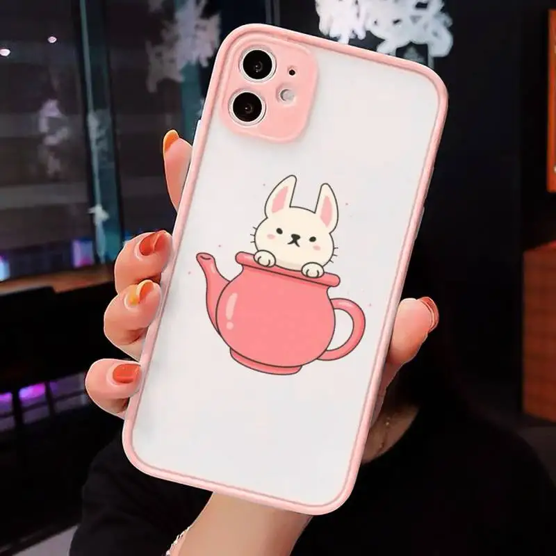 

Cartoon animal Elephant Bird Rabbit Phone Case For iPhone 12 11 Mini Pro XR XS Max 7 8 Plus X Matte transparent Pink Back Cover