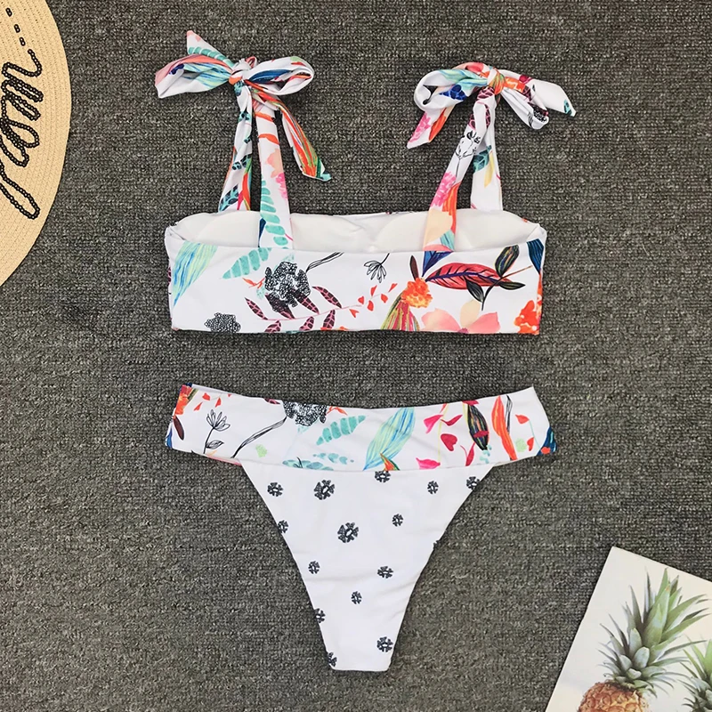 

2021 Sexy Print Bikini Women Bandeau Push Up Swimsuit Strappy Bikini Set Brazilian Bathing Suits Summer Beach Wear Swimming Suit