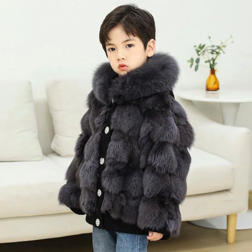 

Luxury Children Fur Coats Winter Thicker Warm Real Natural Fox Fur Jackets For Boys Girls Kids Clothing Fashion Overcoat A922