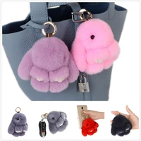mini rabbit keychain rabbit fur pompom key chains women bags decorative pendant car keys accessories baby plush toys