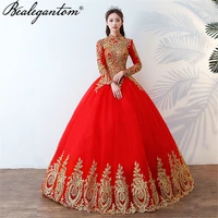 bealegantom red gold lace quinceanera dresses ball gown tulle appliques sweet 16 prom party gown vestido 15 anos qd116