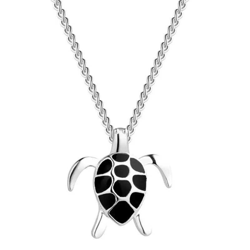 

New Cute Little Turtle Sweet Black Epoxy 925 Sterling Silver Jewelry Personality Beautiful Animal Popular Pendant Necklaces DG02