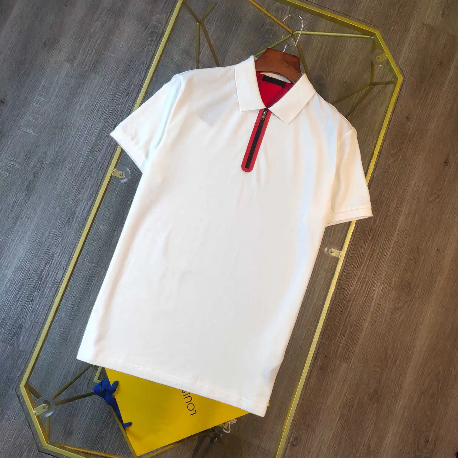 

Polo Men's Summer Shirt Solid Color Red Zipper Decoration Fashion Business Casual T-shirt Pure Cotton Comfortable Breathable