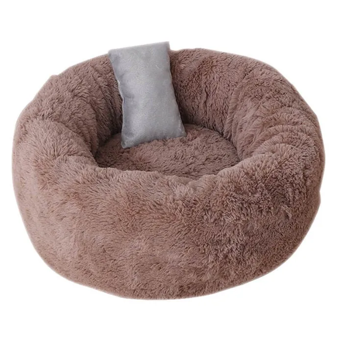 Pets Shag Plush Donut Cuddler Calming Bed Round Plush Cat Dog Mat Sleeping Bed with Pillow E2S