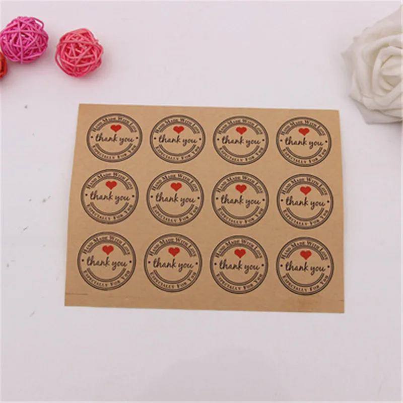 12 шт &quotспасибо&quot Сердце круглая крафт бумажная наклейка печать для изделий