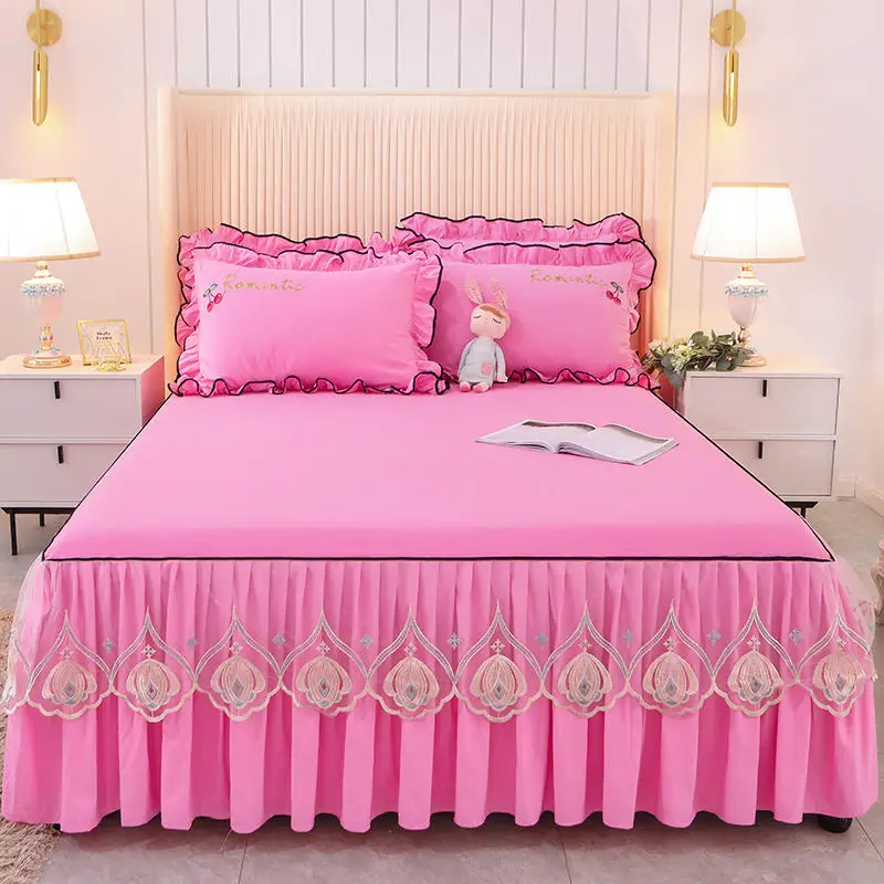 Розовый/Синий/Красный Кружева Вышивка покрывало простынь комплект наволочек