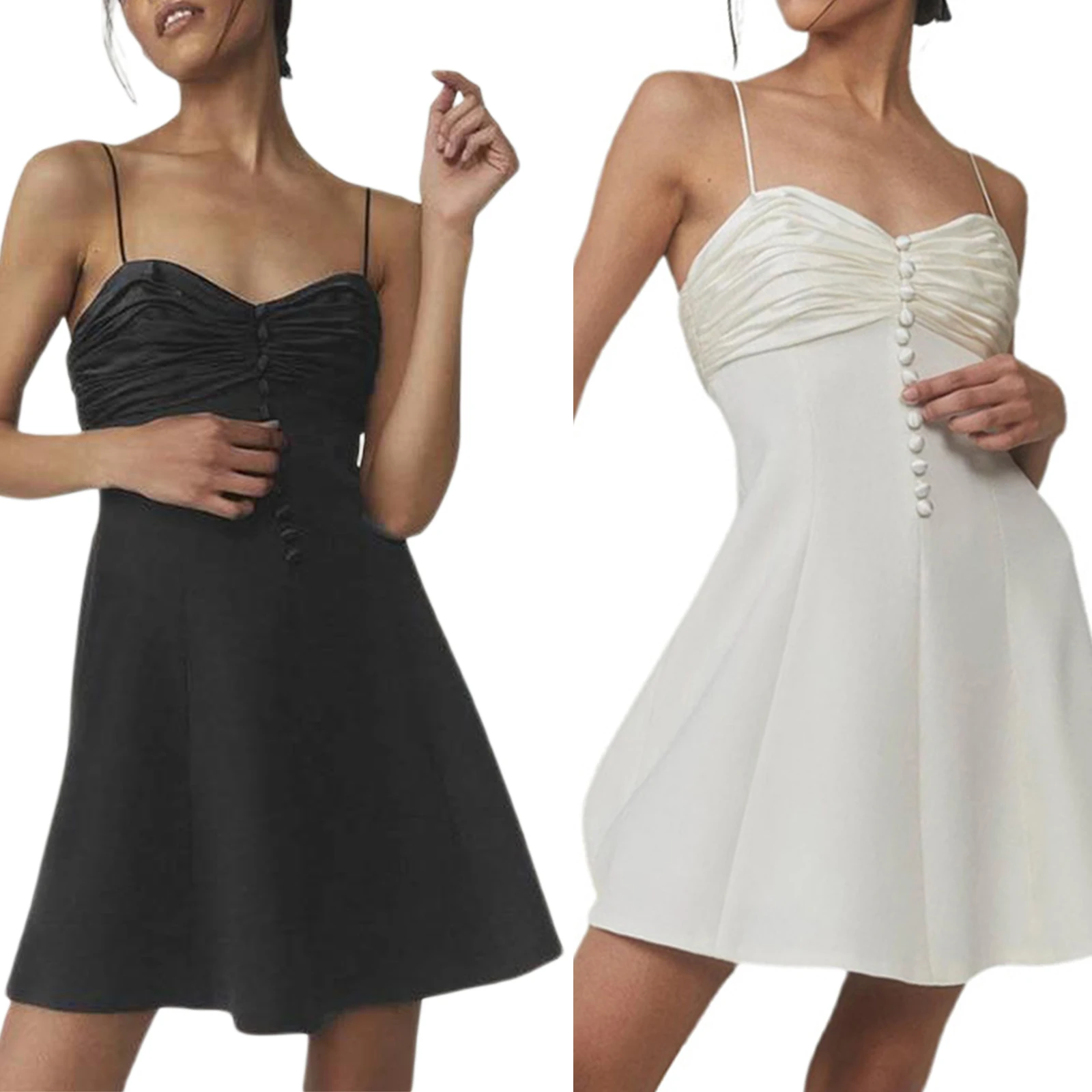 

Female Formal Dress, Summer Solid Color Sleeveless Spaghetti Strap Female Dresses for Ladies, Black/White, S/M/L