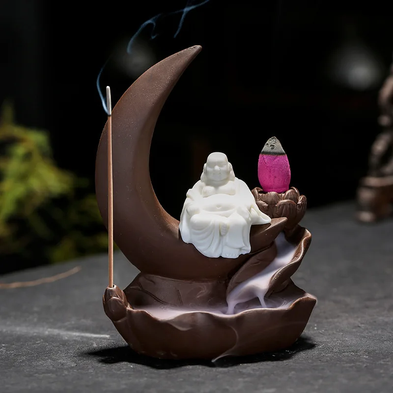 

Backflow Ceramic Incense Burner Small Arabic Style Statue Aroma Burner Mosquito Coil Holder Incensario Home Decoration BK50XX