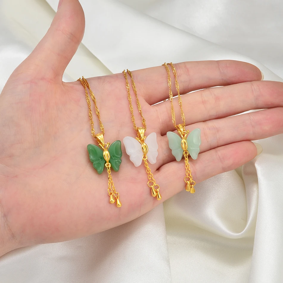 Ожерелья Anniyo с бабочками для женщин подвески зелеными и белыми камнями ювелирные