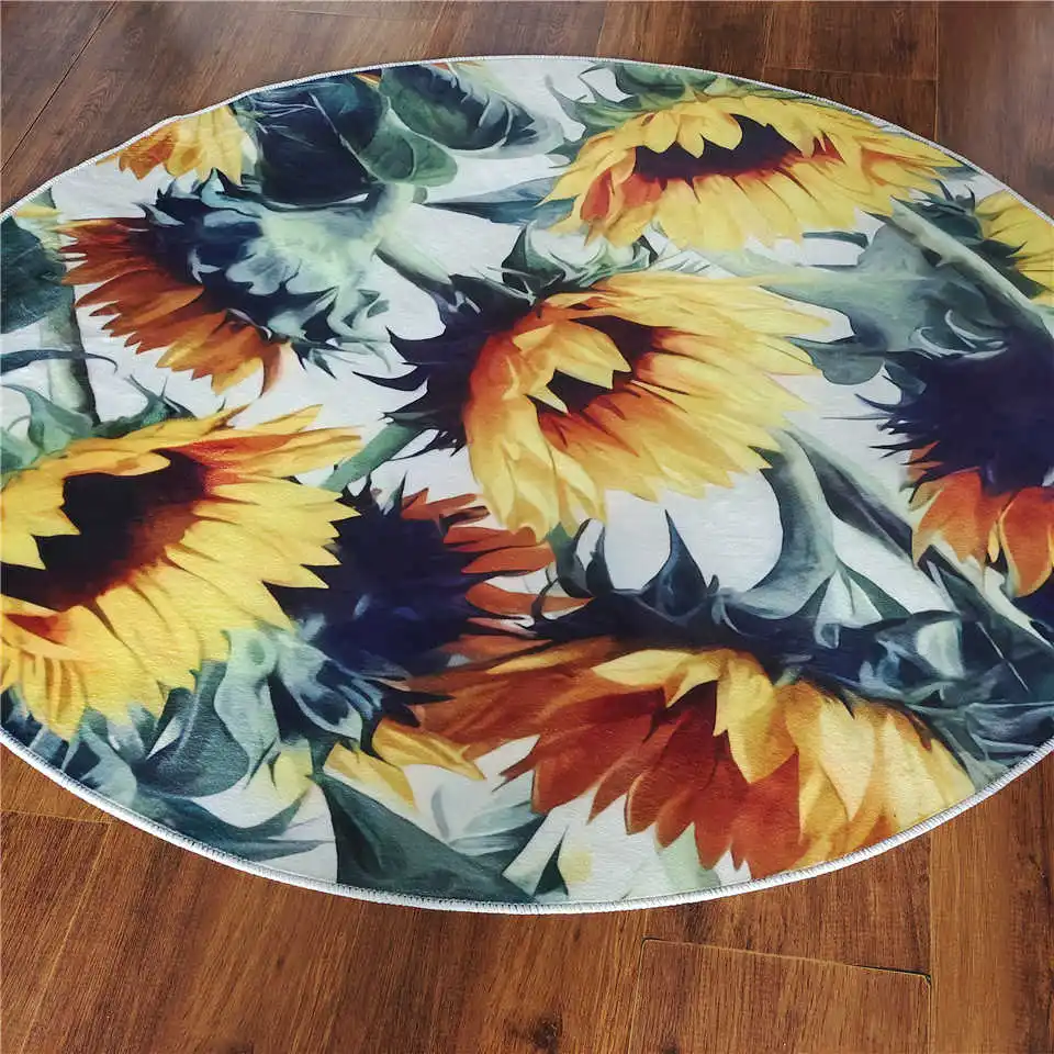 Ковер желтый в скандинавском стиле с подсолнухами круглый ковер для девушек