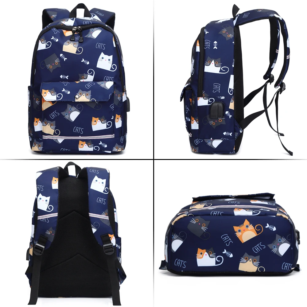 USB Charging Reflective School Bags for Teenage Girls Waterproof High School Backpack Women Student Book Bag Travel Backpacks