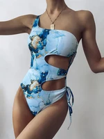 new 2021 sexy marble print one shoulder women swimwear one piece swimsuit female monokini bather high cut out bathing suit swim