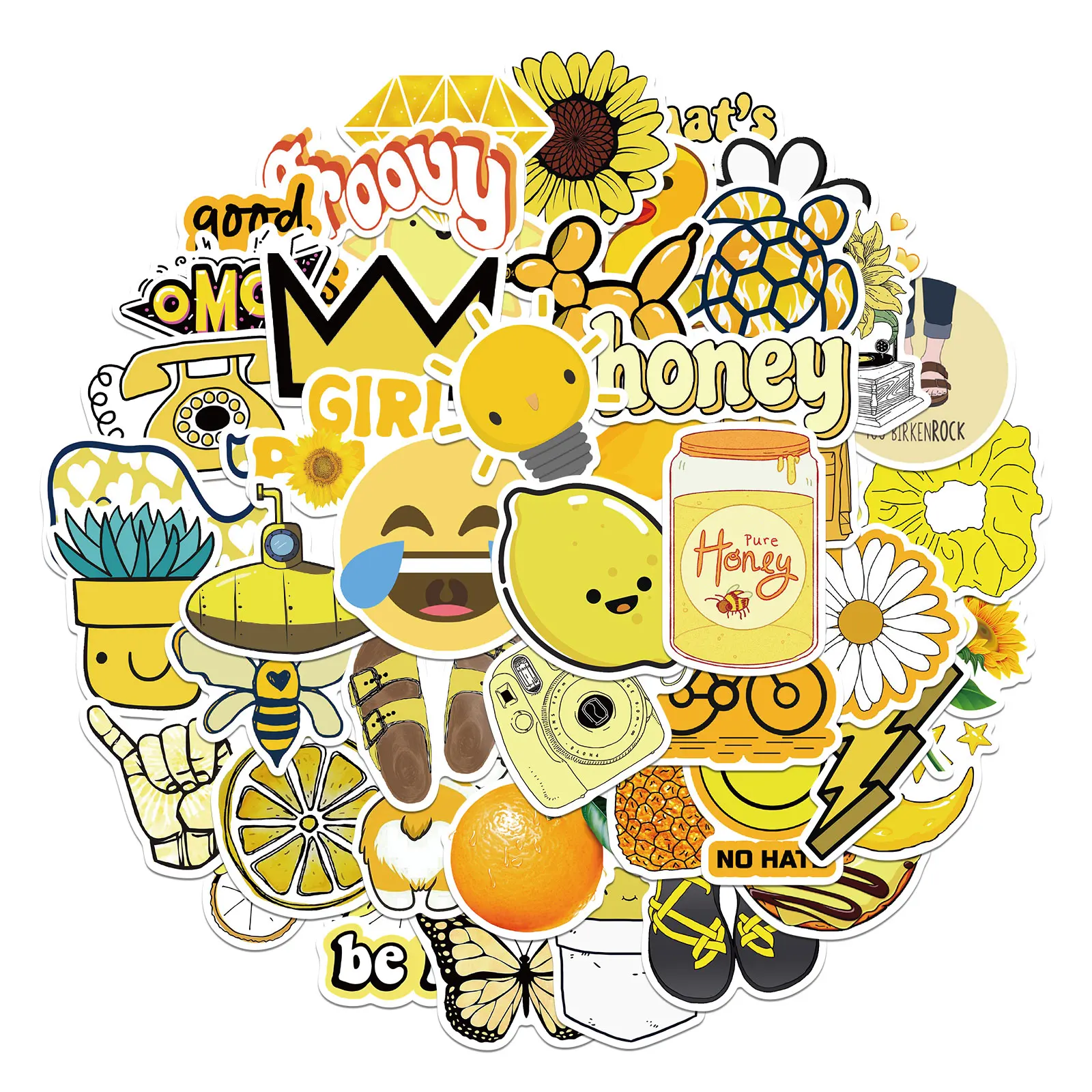

25/50PCS yellow series fresh and cute little bee cartoon graffiti suitcase laptop mobile phone trolley case sticker wholesale