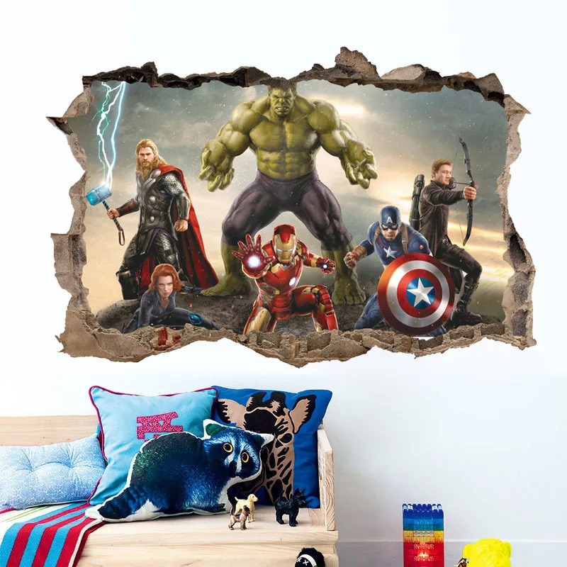 

Avengers Broken Hole Wall Sticker For Kids Room Home Decoration Iron Man Mural Art 3d Super Heros Pvc Movie Poster Boys Decal