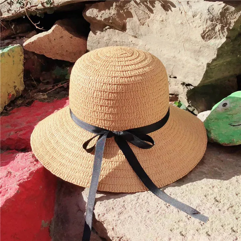 

summer sun hat for women Straw hat for beach girls female sunscreen hat bow-knot travel vacation folding