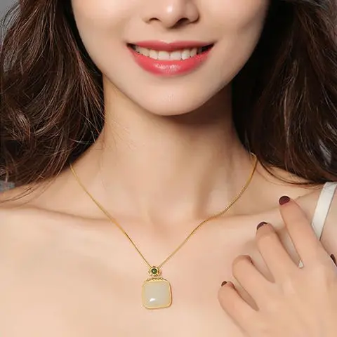 

Lucky Pendant Hetian Jade Women's S925 Sterling Silver White Jade Jade Pendant Pendant Small Pendant Gilding Craft Safe