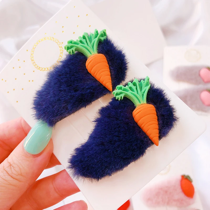 2 шт./компл. детская заколка для волос фруктов и овощей пушистой плюшевой ткани