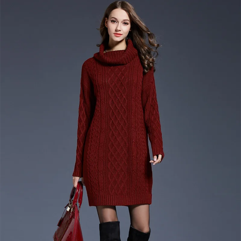 Russia Free shipping Long high-collar pure-color knitted sweater with large size in fall and winter hot selling Euro-American | Женская