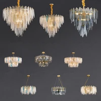modern luxury living room plate glass e14 led pendant lights gold metal chain hanging pendant lights led indoor lighting fixture