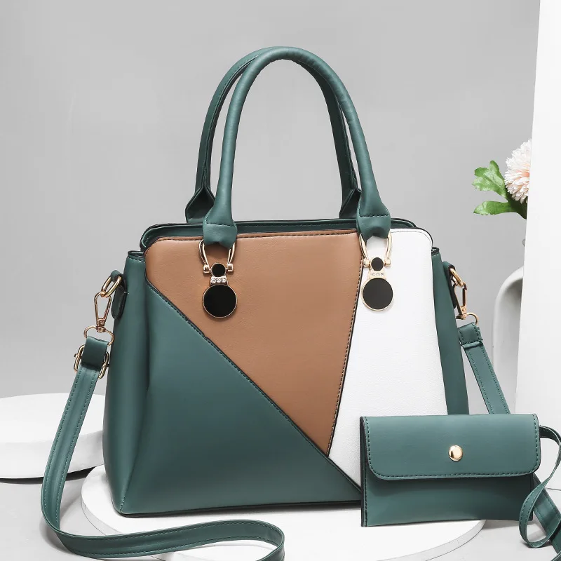 

Brand Handbags 2021 New Contrast Color Stitching Ladies Handbags Fashion Luxury Large Capacity Two-piece Shoulder Bag Women